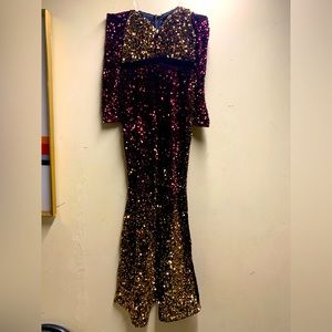 Magenta and gold sequins mid-sleeve dress